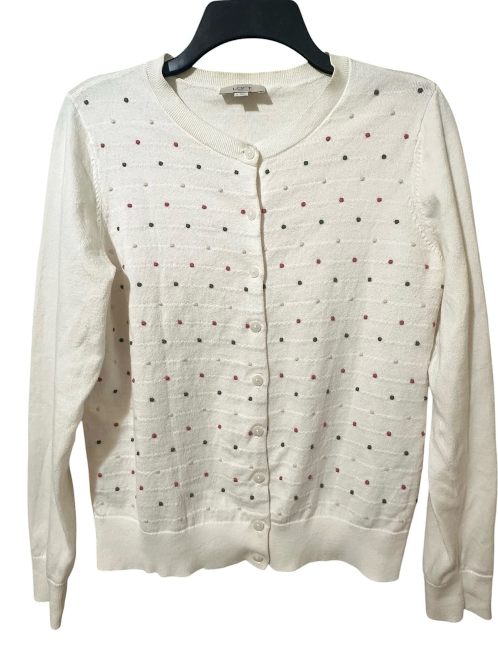 LOFT Outlet 100% cotton off white polka dot cardigan sweater size Medium